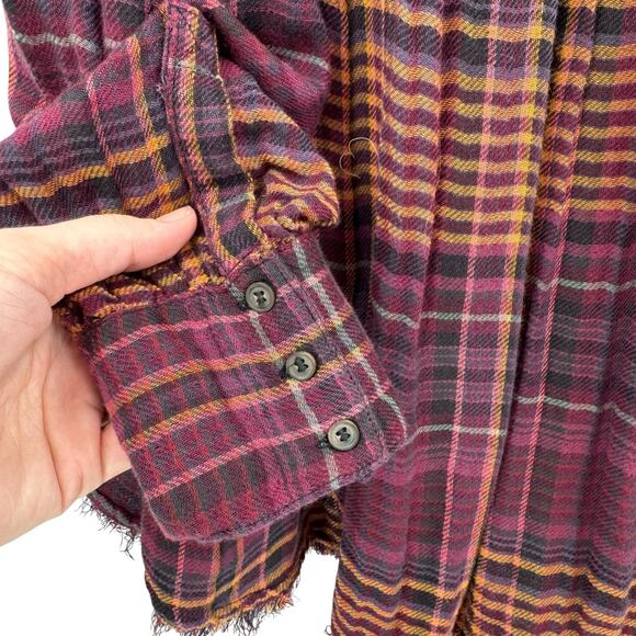 Free People Come On Over Maroon Wine Plaid Flannel Oversized Long Sleeve Shirt - Picture 10 of 14
